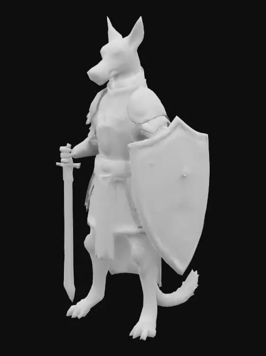 3D model for A humanoid Greyhound Knight from fantasy medieval times, detailed game character. Wearing chainmail. Grey fur. Realistic Art style