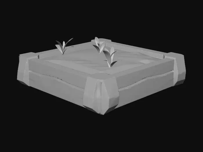 3D model for small medieval farm plot tile, square shape, raised dirt bed with soft edges, slightly uneven soil surface, simple wooden border, cartoony proportions, designed to tile seamlessly with duplicates, top-down friendly, no crops planted, stylized cartoon game asset, hand-painted look, low poly, clean geometry, soft rounded edges, simple materials, bright readable colors, no photorealism, Roblox game style stylized cartoon game asset, hand-painted look, low poly, clean geometry, soft rounded edges, simple materials, bright readable colors, no photorealism, no high detail, no noise, Roblox game style