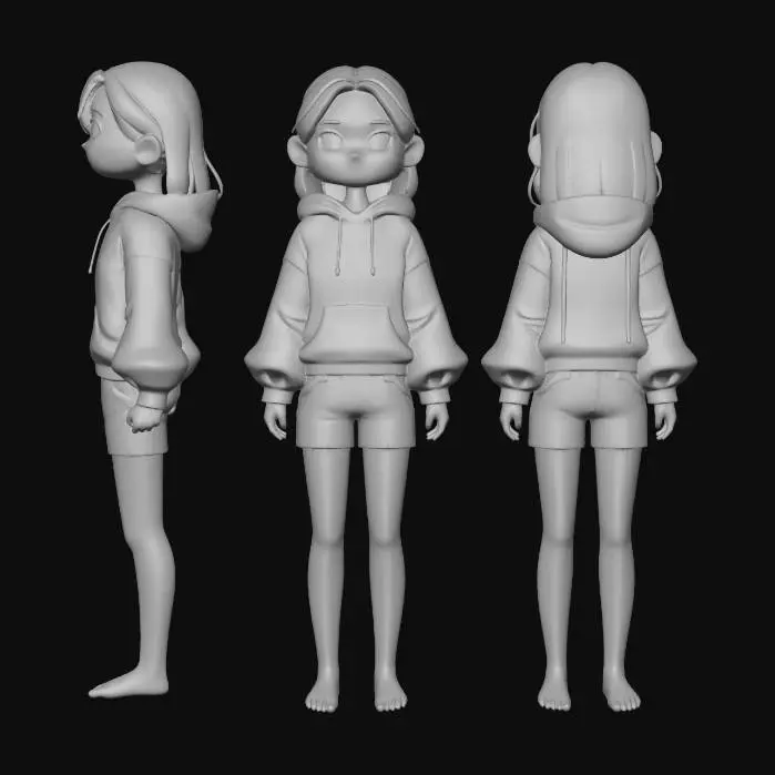3D model for Three Perspectives in a Blue Hoodie