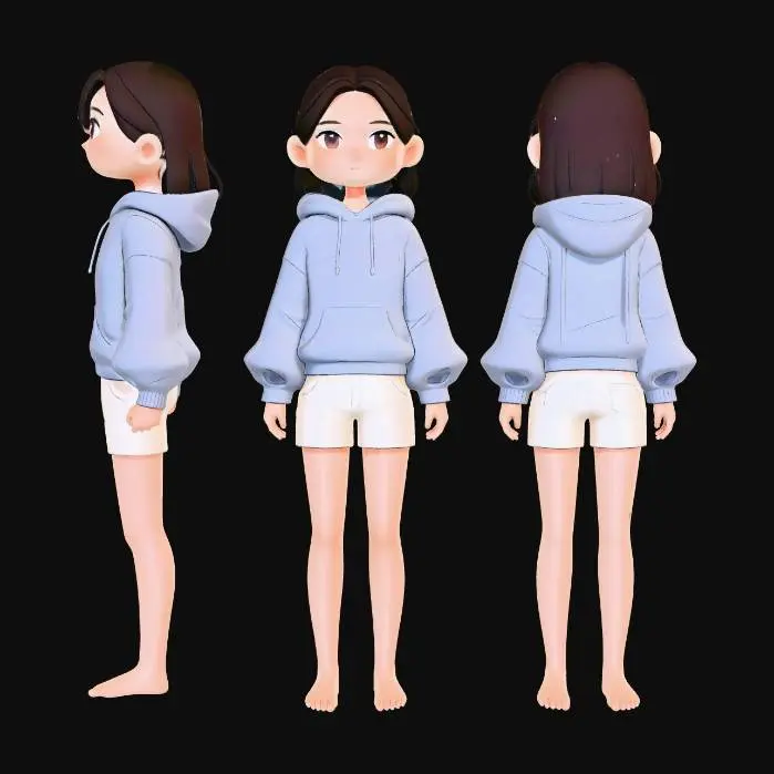 3D model for Three Perspectives in a Blue Hoodie