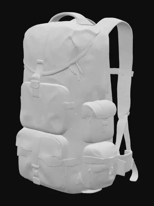 3D model for Mochila de aventureiro cheia de bolbosos com varias cores camufladas