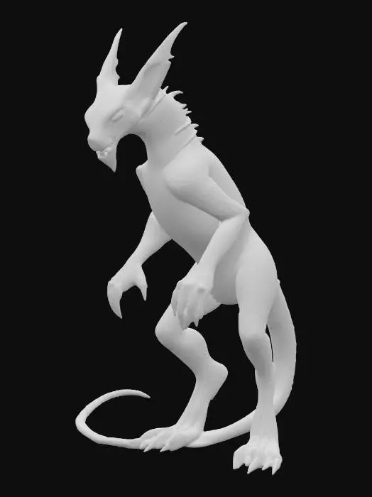 3D model for Design a realistic fantasy creature blending features of a jungle cat, a dragon, and an alien insect. Its body is covered in textured scales and bioluminescent veins. Built for stealth and deadly precision, with a sleek yet powerful form. Ideal for a dark, grounded fantasy world