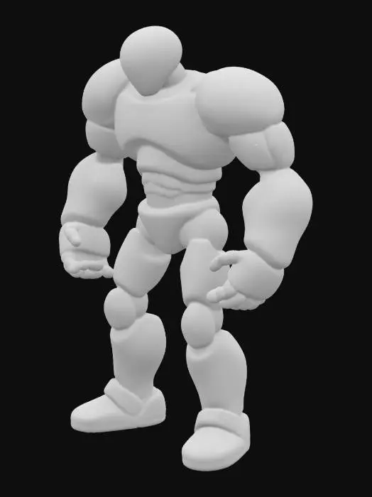 3D model for 3D render, a giant, smooth, matte grey humanoid figure composed of simple cylindrical shapes, posed to strike. In its hand, it grips a smaller, identical figure, using it as a weapon. Studio lighting, neutral background, physically based rendering.