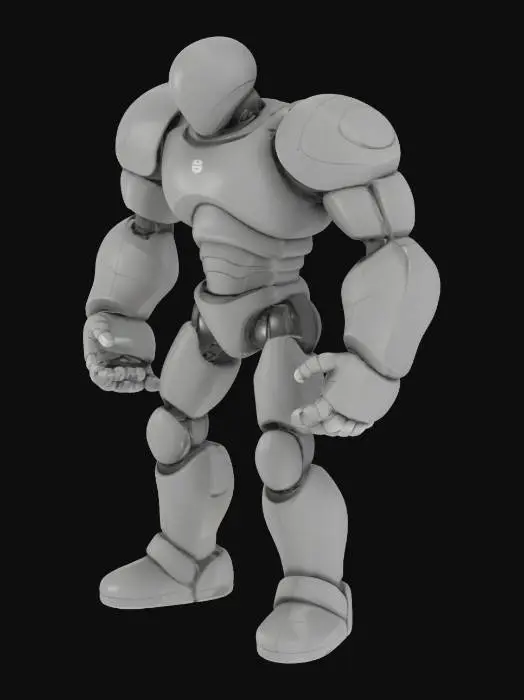 3D model for 3D render, a giant, smooth, matte grey humanoid figure composed of simple cylindrical shapes, posed to strike. In its hand, it grips a smaller, identical figure, using it as a weapon. Studio lighting, neutral background, physically based rendering.