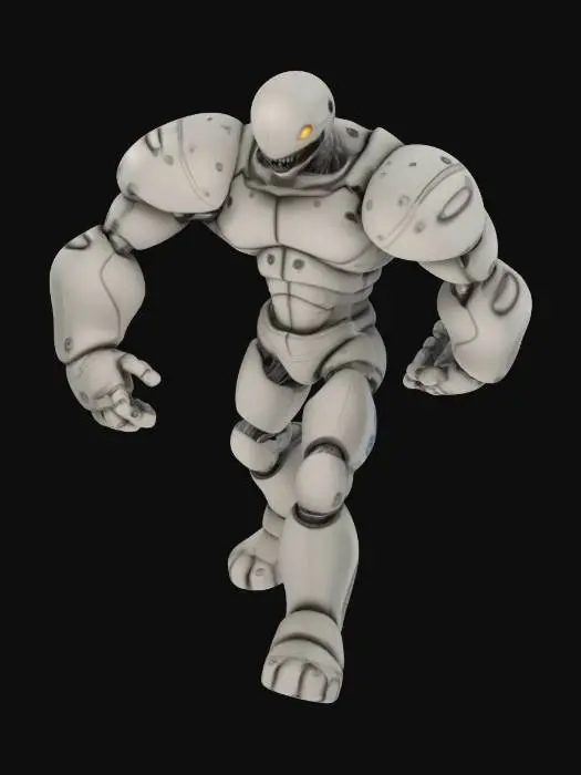 3D model for 3D render, a giant, smooth, matte grey humanoid figure composed of simple cylindrical shapes, posed to strike. In its hand, it grips a smaller, identical figure, using it as a weapon. Studio lighting, neutral background, physically based rendering.