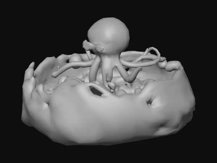 3D model for A Halloween spin on a kids’ ball pit — except instead of plastic balls, it’s filled with hundreds of realistic, twitching eyeballs. The eyeballs blink, roll, and occasionally look back at you. Floating above it is a creepy clown octopus hybrid dangling eyeball lollipops from its tentacles.

Walls: Made of stitched flesh-colored fabric like a monster’s stitched skin.

Motion: Some eyeballs are animatronic, programmed to "follow" viewers.

Funny detail: One of the eyes wears glasses and reads a tiny book., #Halloween2025#