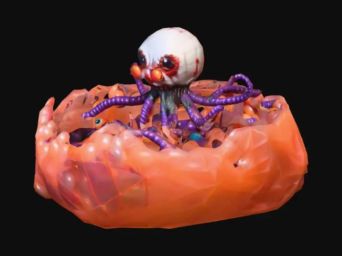 3D model for A Halloween spin on a kids’ ball pit — except instead of plastic balls, it’s filled with hundreds of realistic, twitching eyeballs. The eyeballs blink, roll, and occasionally look back at you. Floating above it is a creepy clown octopus hybrid dangling eyeball lollipops from its tentacles.

Walls: Made of stitched flesh-colored fabric like a monster’s stitched skin.

Motion: Some eyeballs are animatronic, programmed to "follow" viewers.

Funny detail: One of the eyes wears glasses and reads a tiny book., #Halloween2025#