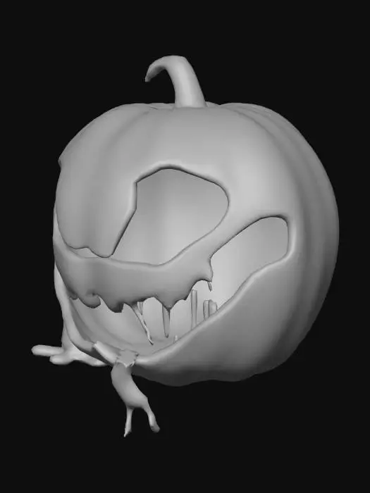 3D model for A giant pumpkin with a gaping, tooth-filled mouth — but the teeth are ALL wrong. They're human teeth, candy teeth, shark teeth, and even tiny baby doll legs.

Interior: It’s a dental office for jack-o’-lanterns! The dentist is a worm in a lab coat.

Details:

A tiny drill made of a peppermint stick.

X-rays showing seeds instead of teeth.

"Before and after" charts showing rotted pumpkin faces with braces., #Halloween2025#