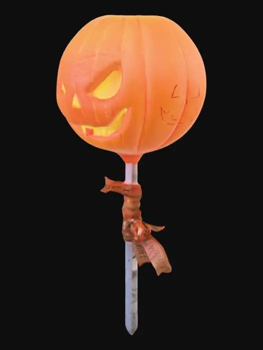 3D model for The Lantern Lollipop
Description: A giant cracked lollipop head, glowing from the inside with a dull orange flicker, like a jack-o'-lantern. It's mounted on a crooked pole wrapped in carnival tickets and faded ribbons.
Effect: Lights up only when someone lies nearby. The brighter it glows, the deeper the lie. If it ever glows white-hot, the person near it forgets their own name — and starts speaking only in candy slogans and lost jingle lyrics.
Origin: Originally part of the “Truth & Treats” float — banned after an incident caused three attendees to vanish while laughing uncontrollably., #Halloween2025#