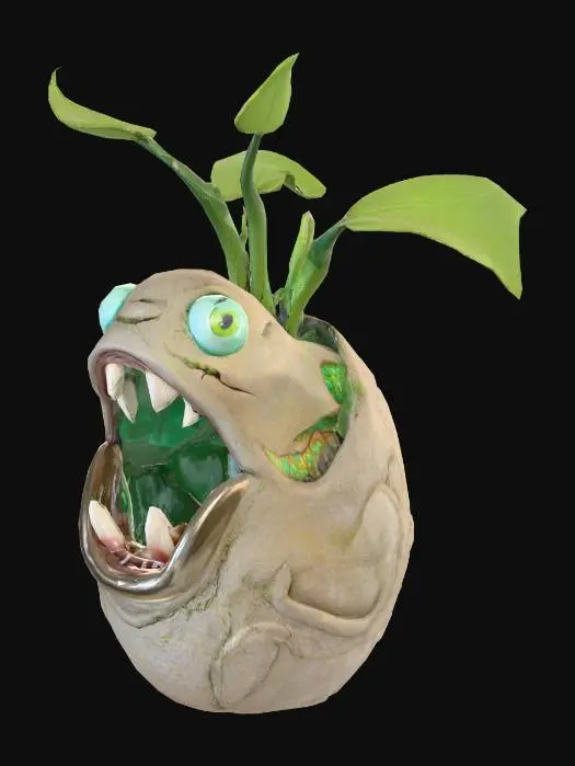 3D model for open mouth split jaw alien plant pot