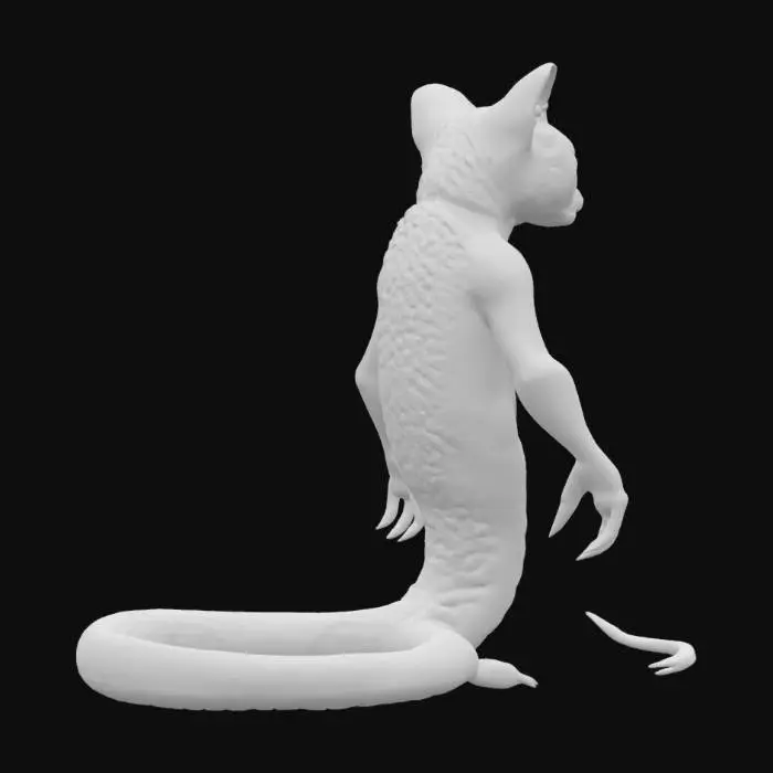 3D model for snake and a cat have a baby show its hybrid child the cat only has two arms no back legs snake body 