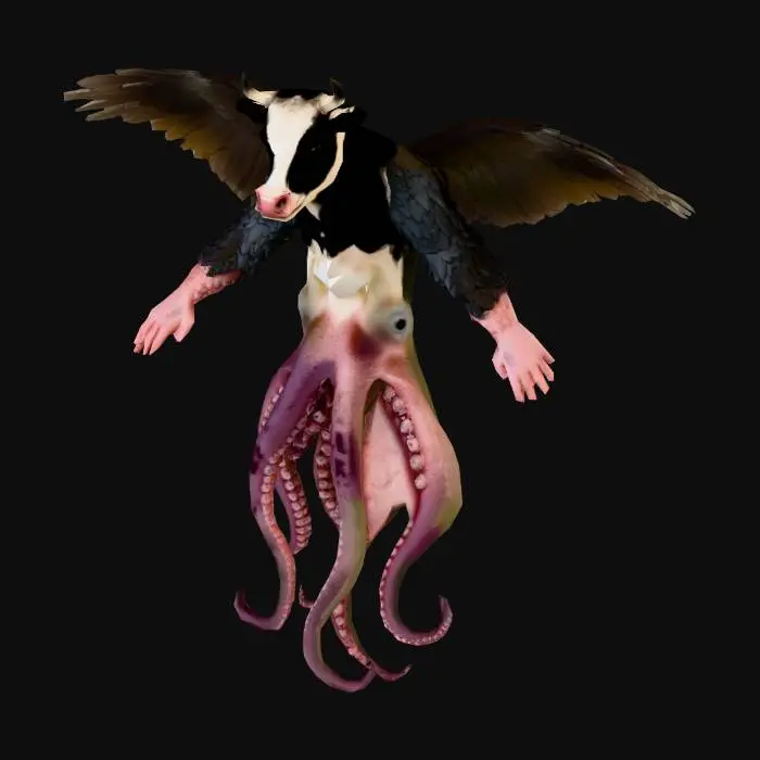 3D model for hybrid cow with crow and squid