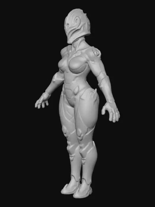3D model for Female Future Warrior with Infiltration Suit and Cyber Mandalorian Helmet, Gilded Jetpack with Variable Geometry Jet Wings.