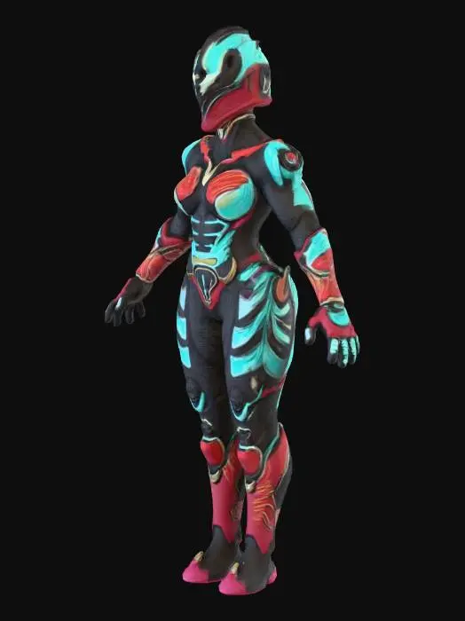 3D model for Female Future Warrior with Infiltration Suit and Cyber Mandalorian Helmet, Gilded Jetpack with Variable Geometry Jet Wings.