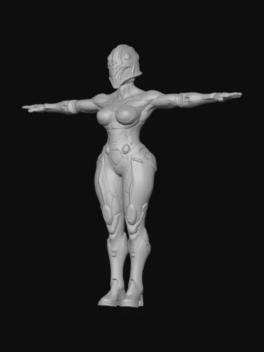 3D model for Female Future Warrior with Infiltration Suit and Cyber Mandalorian Helmet, Gilded Jetpack with Cybernetic Retractable Wings.
