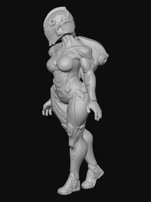 3D model for Female Future Warrior with Infiltration Suit and Cyber Mandalorian Helmet, Gilded Jetpack with Cybernetic Retractable Wings.