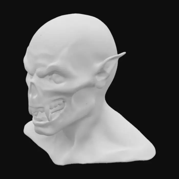 3D model for A very highly detailed and anatomaly correct scary monster head . it should be gross and darkish and shiny and highly detailed with one eye 
