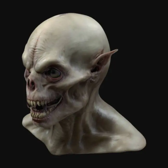 3D model for A very highly detailed and anatomaly correct scary monster head . it should be gross and darkish and shiny and highly detailed with one eye 
