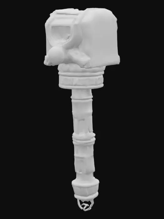 3D model for "Massive hammer forged from celestial meteorite, head glowing with ancient starlight, runes of the cosmos carved along shaft, emits pulses of radiant gravitational force"