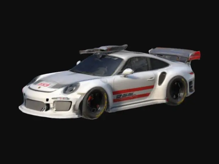 3D model for porche 911 with widebody kit.2 mini guns mounted to the hood large racing wing. NASCAR mesh for windows