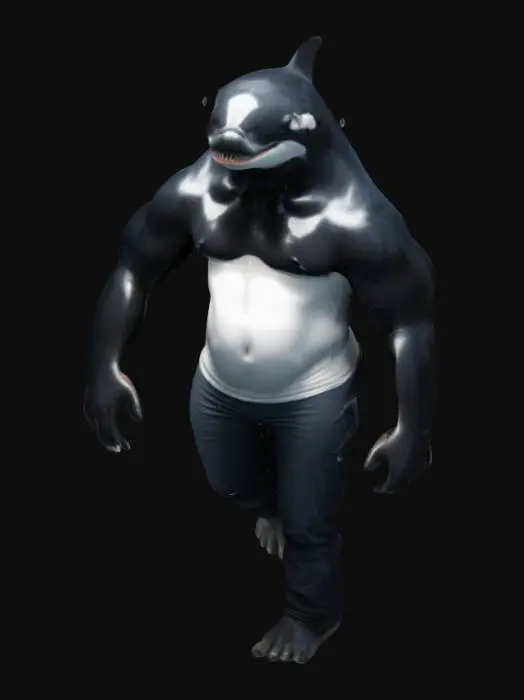 3D model for a human with a orca whale head and very large body. human clothes