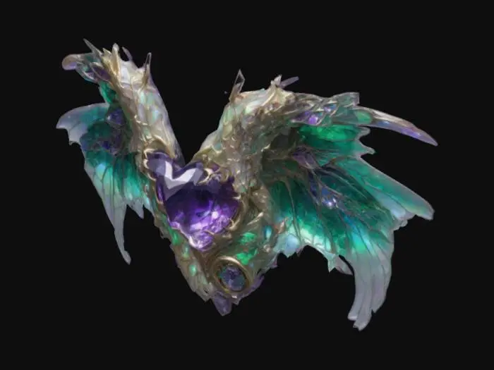 3D model for Heart of Wyrm:
Each scale is roughly the size of a human hand, thin and translucent, with an almost ethereal glow.
The colors shift and change, shimmering with hues of emerald, amethyst, and sapphire, reflecting the light in mesmerizing patterns.
When held, the scales feel surprisingly light, almost weightless, as if they are about to take flight.