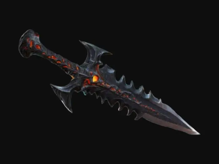 3D model for The Black Maw
Description: A cursed blade, formed from the molten core of Drakthar itself. The Black Maw does not cut flesh—it devours it, absorbing the very essence of those it slays. The wielder gains strength with each soul consumed, but the sword whispers in the night, urging its master to feed it more.
Appearance: A jagged, pitch-black blade, its edge lined with runes that flicker like dying embers. When it strikes, shadows seem to stretch unnaturally from its wound.