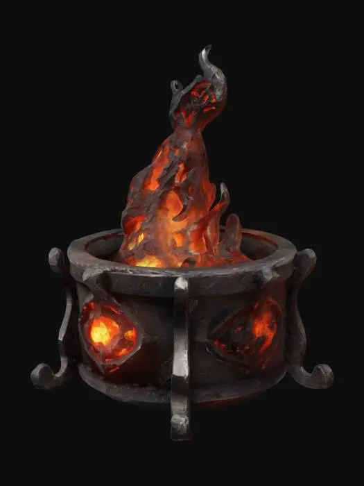 3D model for The Cradle of Embers
Description: The last remnants of Drakthar’s First Flame, this artifact houses an eternal ember capable of reigniting dead lands or turning cities to ash. The wielder can summon firestorms, but with each use, their body burns from within, their soul slowly consumed by the unquenchable flame.
Appearance: A small, rune-carved brazier containing a single ember that never fades, glowing with an eerie, white-hot intensity.