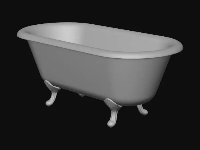 3D model for An old antique clawfoot bathtub, vintage style, worn white enamel, rust stains, cracked surface, aged metal feet, realistic textures, highly detailed, realistic lighting