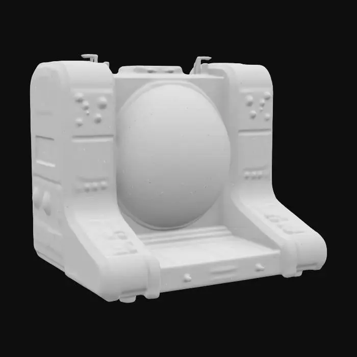 3D model for Detailed 3D model of an advanced quantum computer with a futuristic aesthetic. Model should feature a central cylindrical chamber with a transparent cover, housing an array of superconducting qubits arranged symmetrically. Structure should have polished metallic components, intricate wiring, and glowing circuits. Include control panels with screens displaying waveforms, buttons, and dials. environment should resemble a high-tech laboratory with reflective surfaces and precision-engineered.