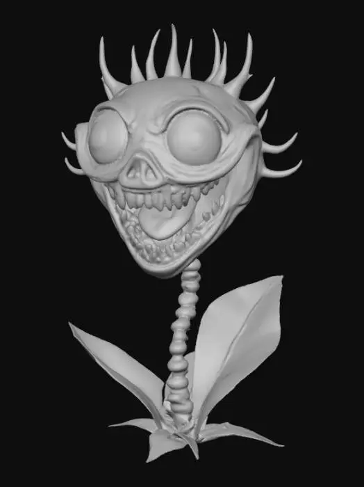 3D model for single evil flower with stem leaves and face, scary, ultra realistic, 8k, #Halloween2025#