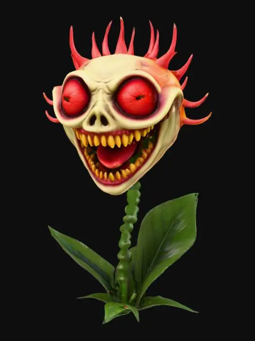 3D model for single evil flower with stem leaves and face, scary, ultra realistic, 8k, #Halloween2025#