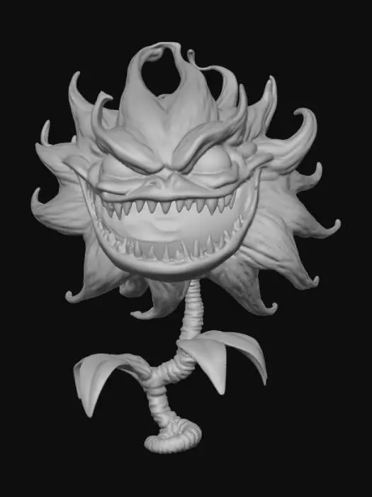 3D model for single evil flower with stem leaves and face, scary, ultra realistic, 8k, #Halloween2025#