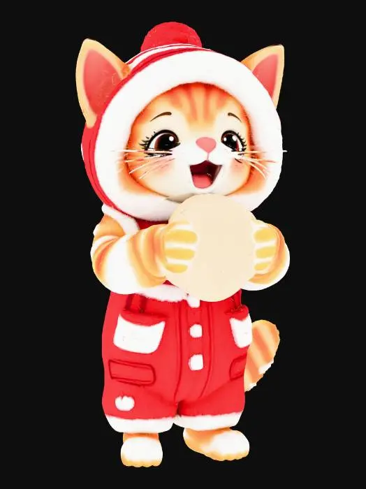 3D model for Cartoon kitten in a snowsuit holding a snowball, ultra realistic, 8k, #Christmas2025#