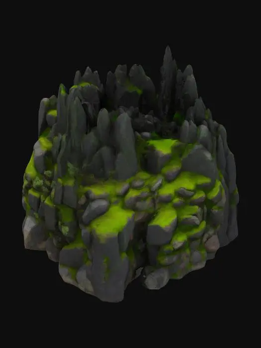 3D model for a rocky outcropping with moss growing over it