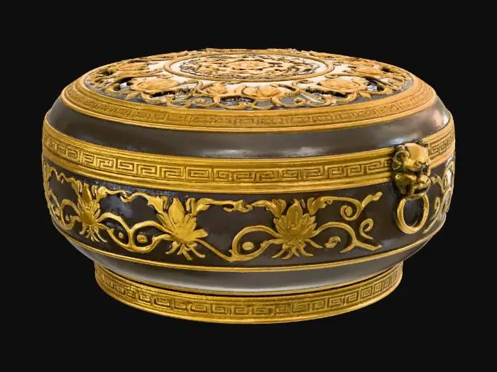 3D model for 明式铜鎏金圆形宝盒(Ming-style gilded bronze round treasure box)
