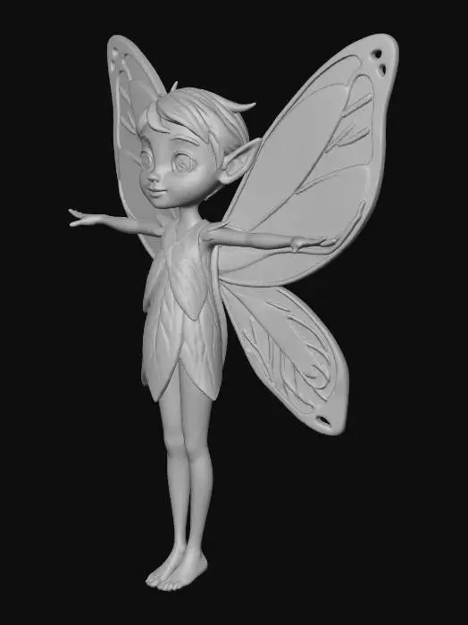 3D model for sketch, like paper texure, fairy, t-pose, background color white, cartoon, stylized