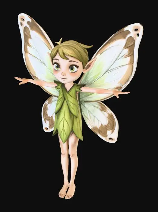 3D model for sketch, like paper texure, fairy, t-pose, background color white, cartoon, stylized