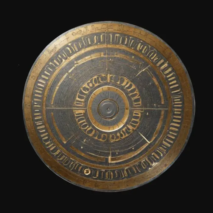 3D model for Chrono-Glyph Disc ⏳
A large, intricately carved metallic disc with concentric rotating rings, each etched with cryptic symbols. The outermost ring features minute grooves that align in different positions, possibly indicating astronomical cycles. The disc’s material is heavily weathered but retains precise engineering, suggesting it once tracked solar and lunar alignments for a forgotten civilization.