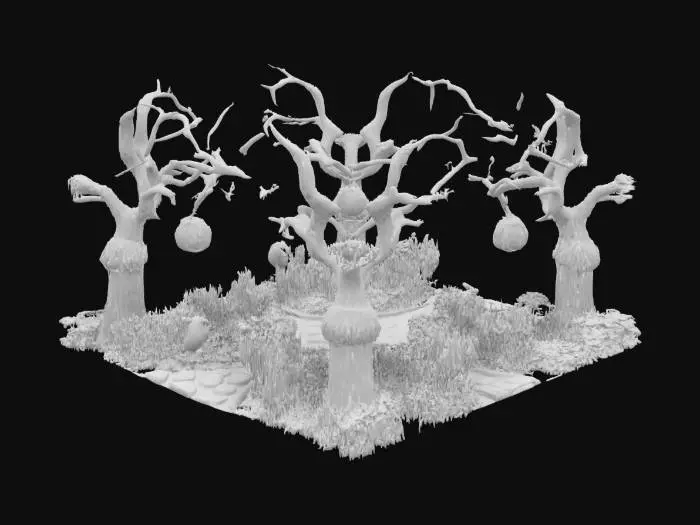 3D model for  a vibrant 3D garden that captures spring’s renewal and creativity. Design a landscape where nature awakens: winding paths lined with radiant, blooming flowers, majestic trees adorned with delicate vines, and whimsical ornaments sparking imagination. Add futuristic touches with softly glowing eco-structures and interactive botanical installations. Every detail—from morning dew’s glisten to leaves’ gentle rustle—unites in a symphony of color, growth, and innovation. Pure magic., #garden#