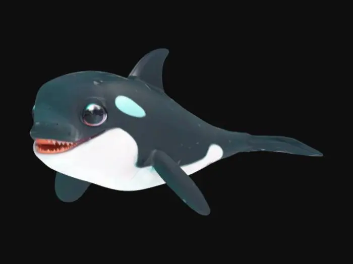 3D model for [WASHINGTON] Adorable cartoon-style baby orca whale jumping out of clear turquoise ocean water, big shiny eyes, smooth rounded features, friendly expression, exaggerated proportions like a toy or animated character. Surrounded by colorful coral in the foreground, gentle splashes in the water. Stylized 3D render, Pixar or DreamWorks-inspired, high detail
, #AroundTheWorld#