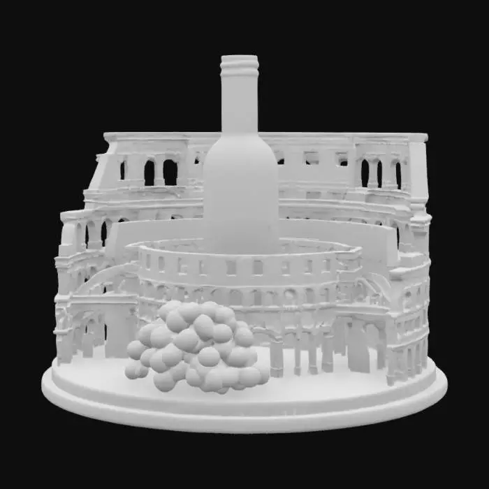 3D model for [Italy] Miniature Colosseum from Italy. like a souvenir with a bottle of wine and grapes next to it. , #AroundTheWorld#