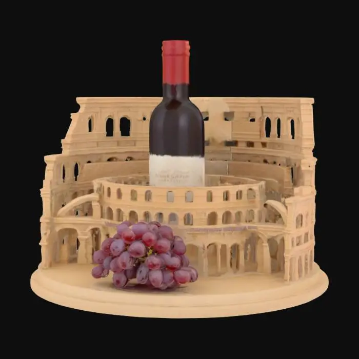 3D model for [Italy] Miniature Colosseum from Italy. like a souvenir with a bottle of wine and grapes next to it. , #AroundTheWorld#