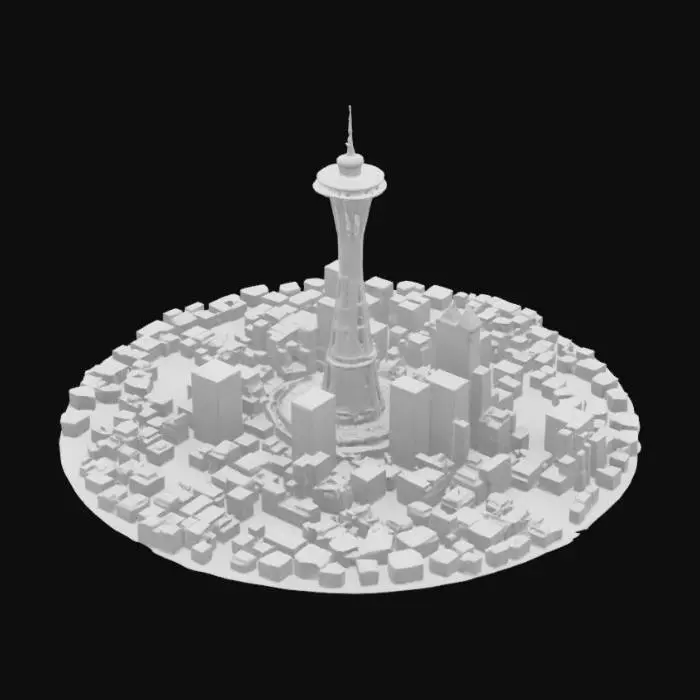 3D model for [Washington] The Space Needle popping out of a city of Computers, #AroundTheWorld#