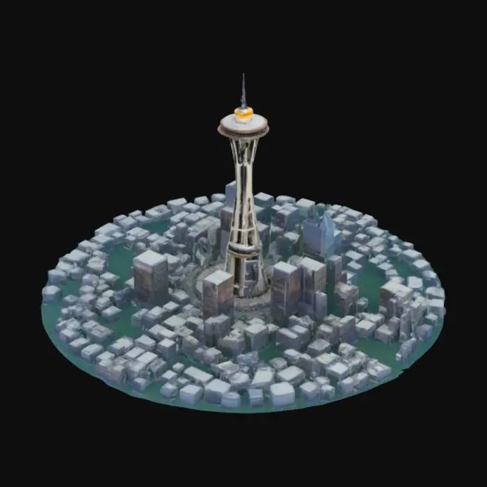 3D model for [Washington] The Space Needle popping out of a city of Computers, #AroundTheWorld#