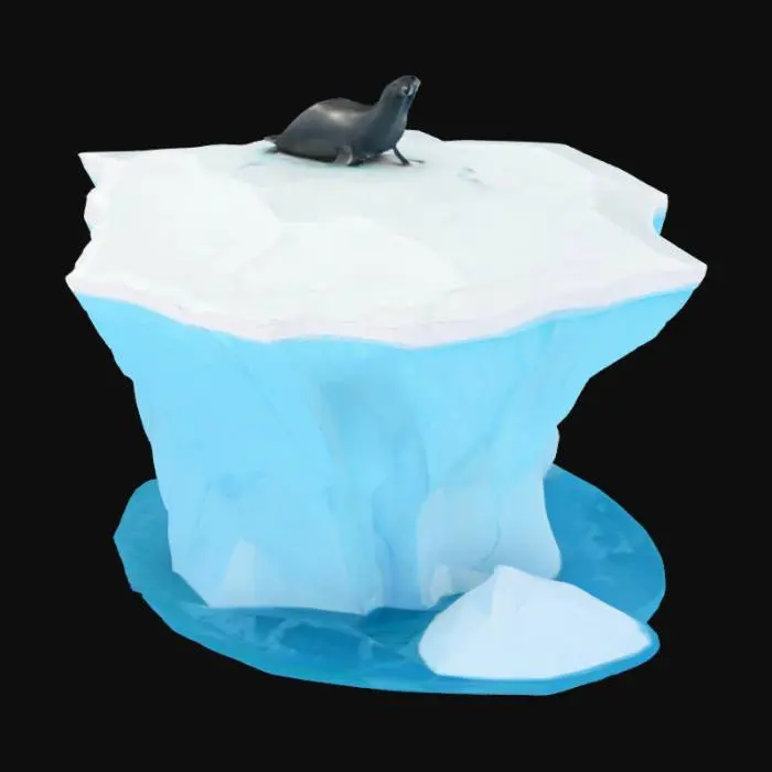 3D model for [Greenland] Large iceberg in water, wit a seal on top, aesthetic style, animated style, fortnite, #AroundTheWorld#