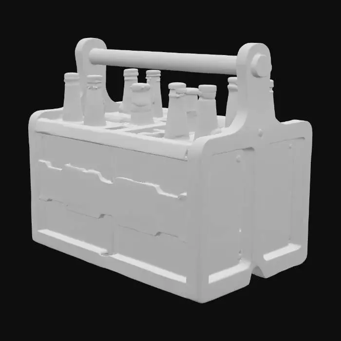 3D model for Porta birre stampabile in 3D per 24 bottiglie da 33cl (4×6). Dimensioni: 48×32×30 cm (26 cm struttura + 4 cm coperchio). Materiali: PLA/PETG per struttura, TPU/PETG per rete refrigerante. Design modulare con coperchio a incastro, maniglie integrate, piedini antiscivolo, scomparti sagomati. Rete smontabile con 24 fori per collo bottiglia, ciascuno con cavità per acqua da congelare. Spazio interno per pannelli isolanti, griglie laterali per ventilazione. Texture legno simulato, colori: legno chiaro e grigio. Formati STL/OBJ, tolleranze 0.2–0.4 mm, scala 1:1 o 1:10.
