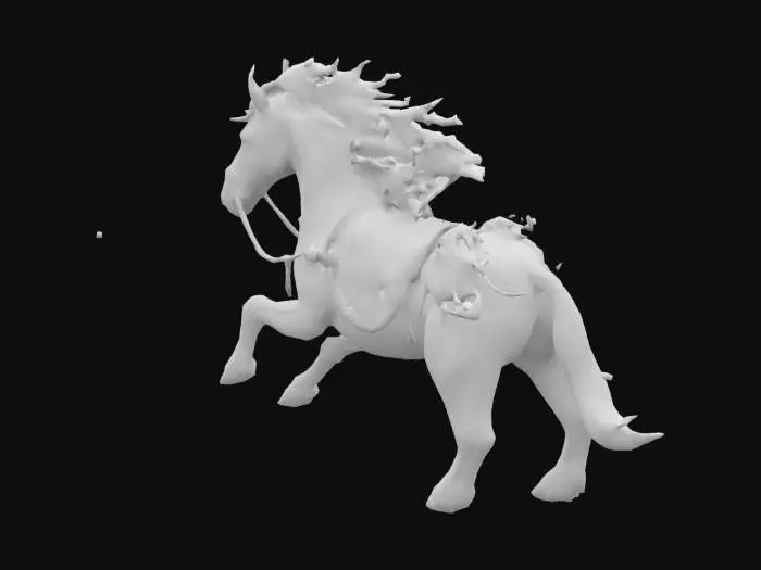3D model for big horse, glowing body, devil, black, red eyes, hair on fire, high quality, satanic ornement,