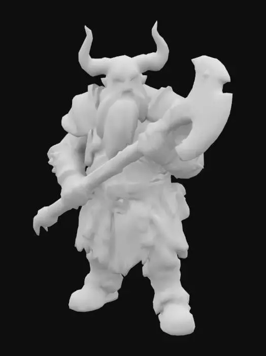 3D model for demonic dwarf with a large black beard. glowing
high quality
big axe in the right hand
muted colors