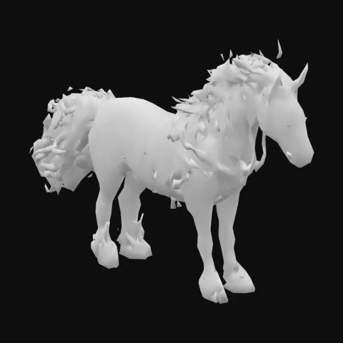 3D model for big horse, glowing body, devil, black, red eyes, hair on fire, high quality, satanic ornement,